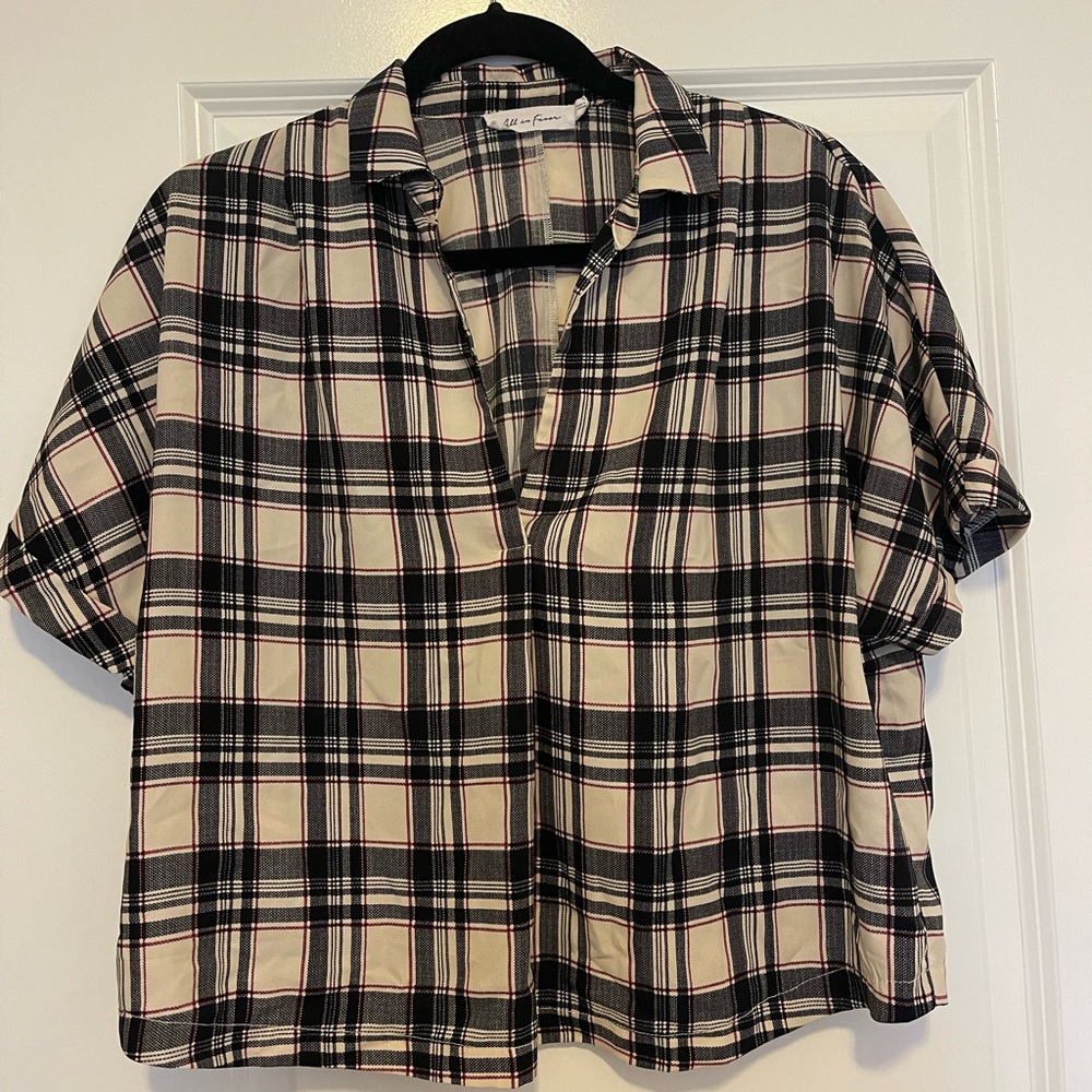 All in Favor Plaid Short Sleeve Blouse Crop Top